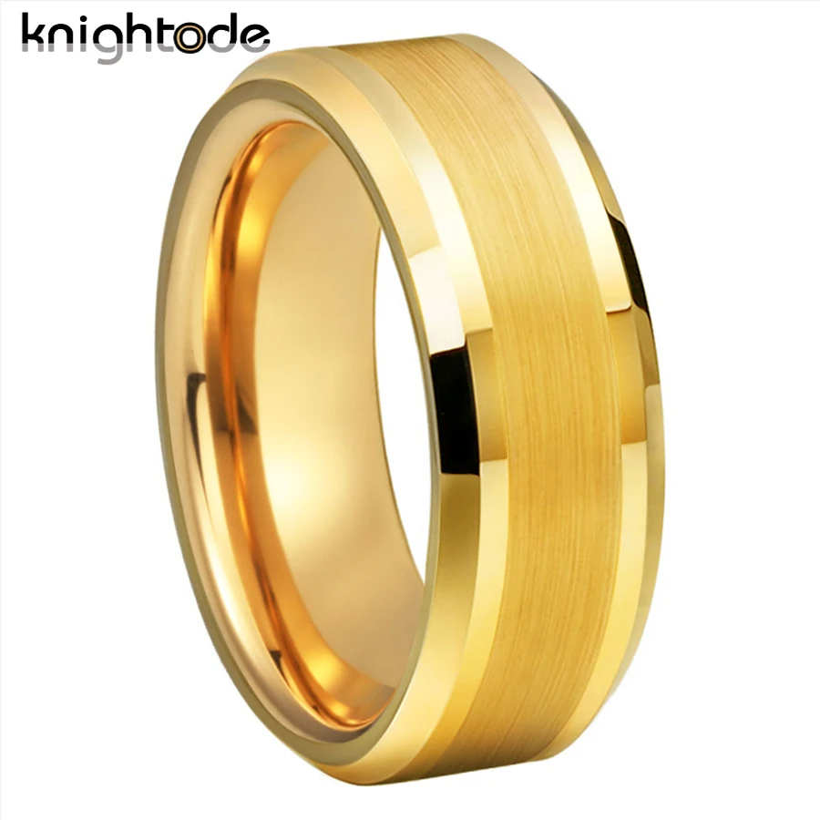 

6mm 8mm Gold Color Tungsten Carbide Wedding Band For Men Women Engagement Ring Center Brushed Beveled Edges Polished Comfort Fit