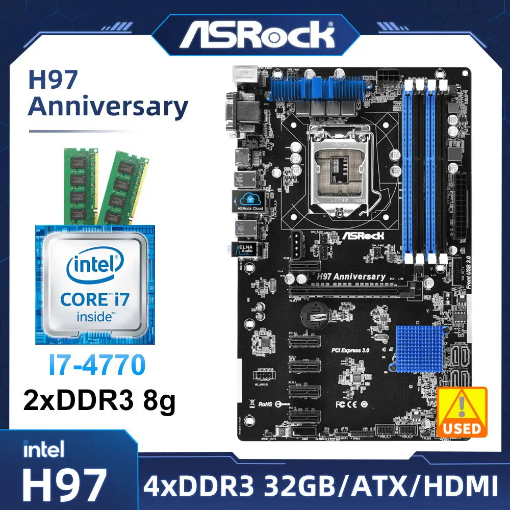 LGA 1150 комплект материнской платы ASRock H97 юбилейный комплект материнской платы со стандартным ЦП + DDR3 8 Гб * 2 ОЗУ Intel H97 USB 3,1 PCI-E 3,0 ATX