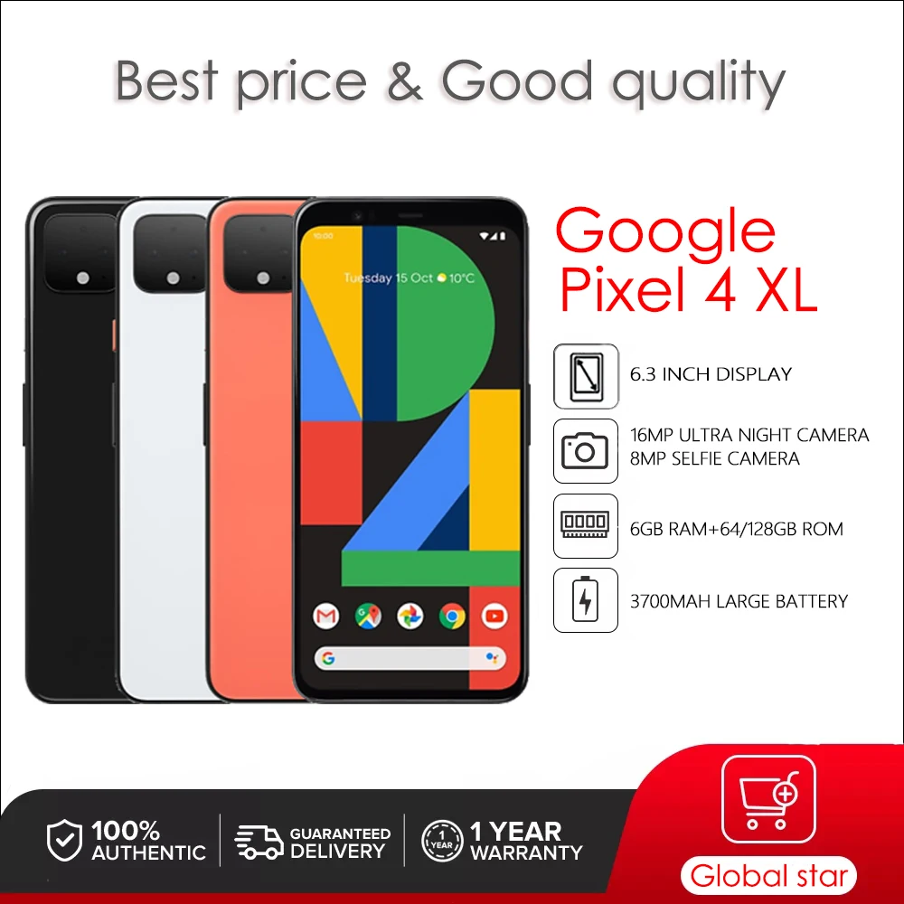 

Оригинальный разблокированный смартфон Google Pixel 4 XL, 6,3 дюйма, 6 ГБ ОЗУ 64/128 Гб ПЗУ, 3700 мАч, 16 МП, NFC, Восьмиядерный, 4G LTE, сотовый телефон