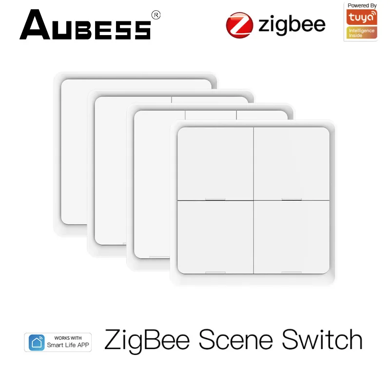 

Умный выключатель ZigBee Aubess, беспроводной кнопочный переключатель с 4 клавишами, 12 режимов работы, с питанием от батареи, для устройств Tuya