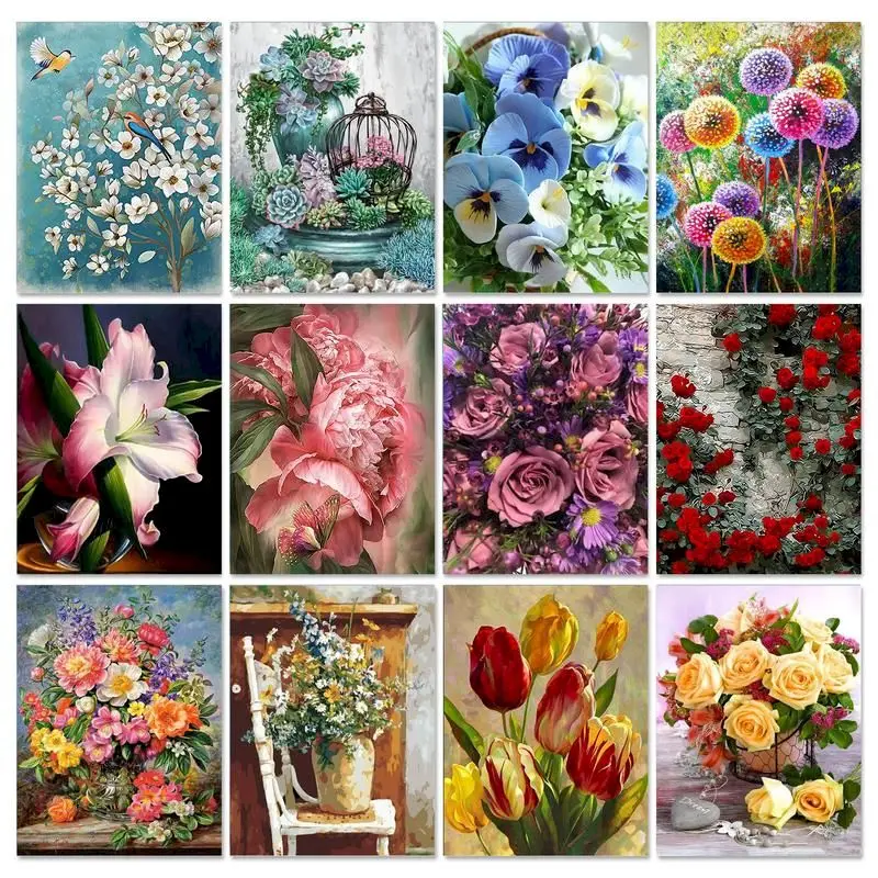 

GATYZTORY 5D DIY Diamond Embroidery Flower Full Square Round Cross Stitch Diamond Painting Lily Mosaic Art Kits Decorations For