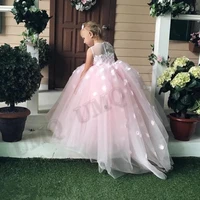 pink birthday flower girl dresses first comunion puffy ball wedding party dresses costumes photography customised drop shipping