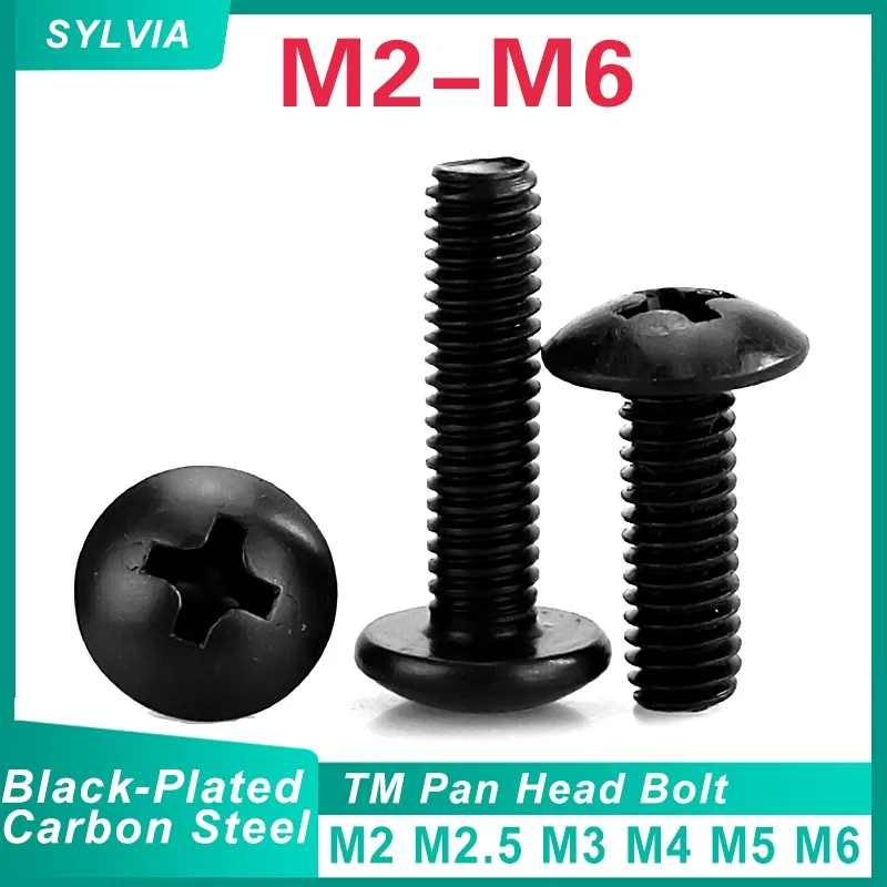 

10/20/50/100 шт. M2 M2.5 M3 M4 M5 M6 TM Винты Phillips Крестообразный винт с грибовидной головкой Винт из углеродистой стали с черным покрытием