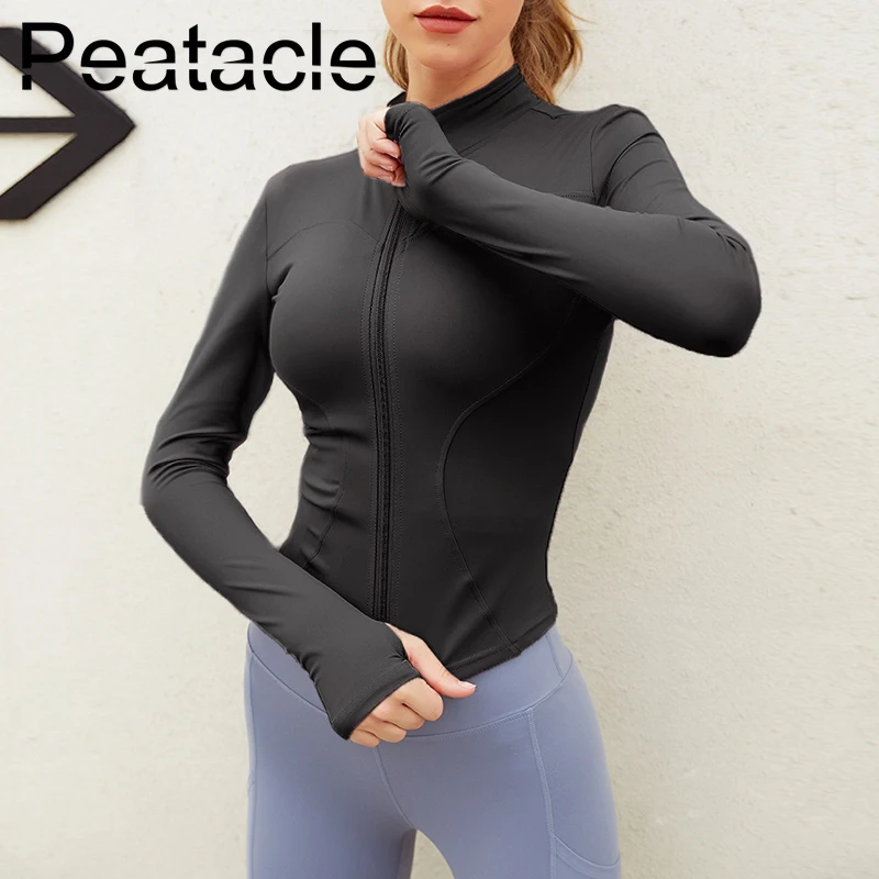 

Peatacle Fitness Sport Jacket Women's Zipper Long Sleeve Tight-fitting Quick Dry Running Yoga Clothes Top