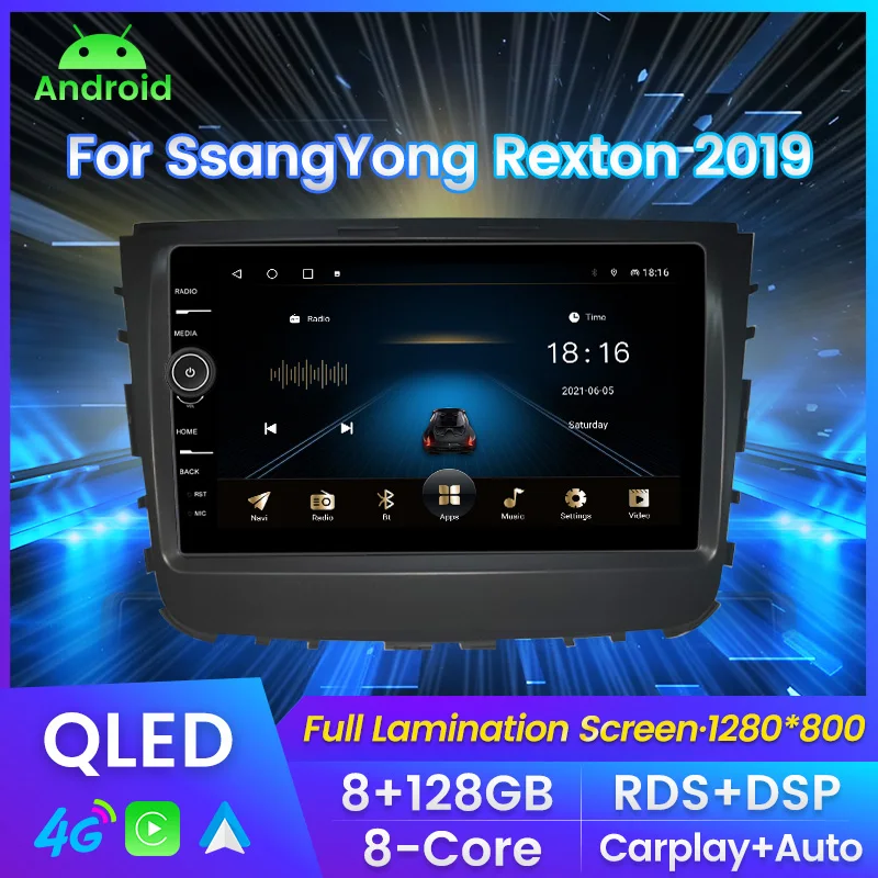 

9inch Android 11 8+128G 8-Core Car Radio For SsangYong Rexton 2019 Stereo Multimedia Player Carplay+Auto QlED Screen WIFI 4G RDS