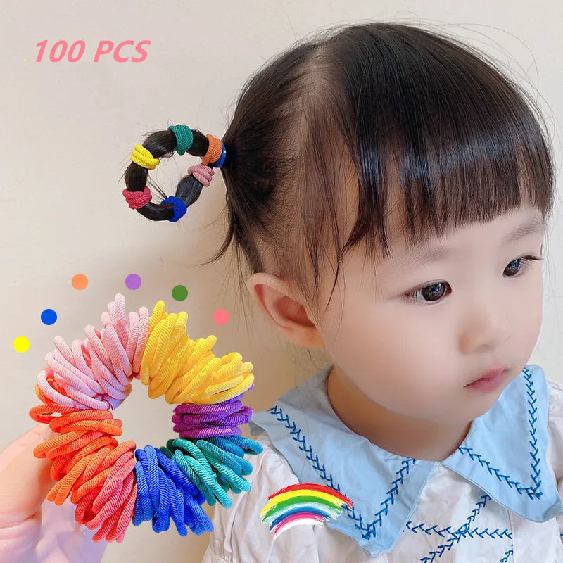 

100 шт., разноцветные маленькие резинки для волос для девочек