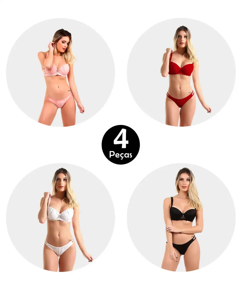 

Kit 4 Set IMI Lingerie With Bojo In Microfiber And Lace Double Wire Dafne