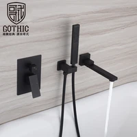 gothic solid brass black bathroom bathtub faucets cold and hot water mixer single handle tub shower set wall mounted bath faucet