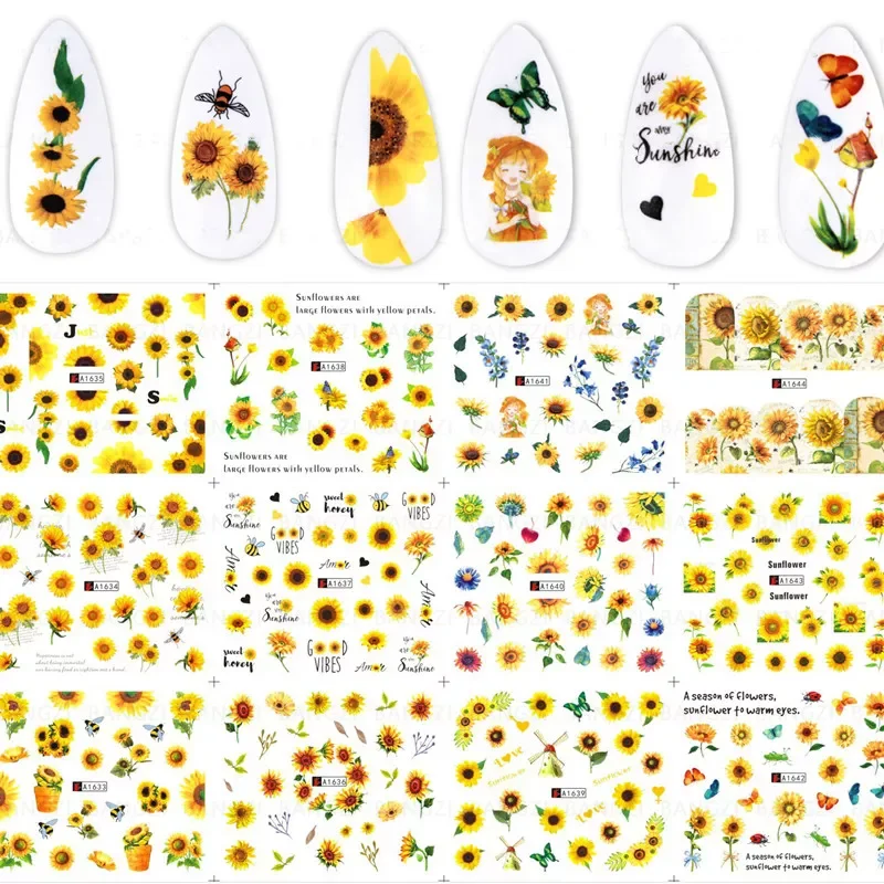 

12pcs Sunflower Daisy Nail Stickers Blossom Florals Nail Art Water Decals Transfer Foils Sliders Decorations for Manicure