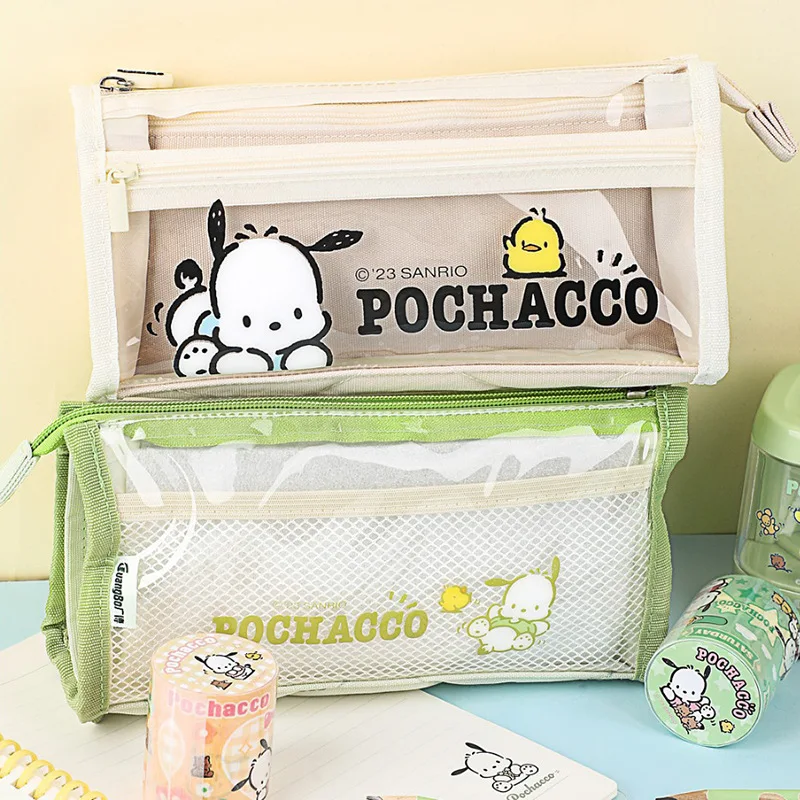 

Прозрачная Сетчатая Сумка для карандашей Sanrio почacco, Студенческая сумка для ежедневного обучения, канцелярские товары для студентов, детские подарки