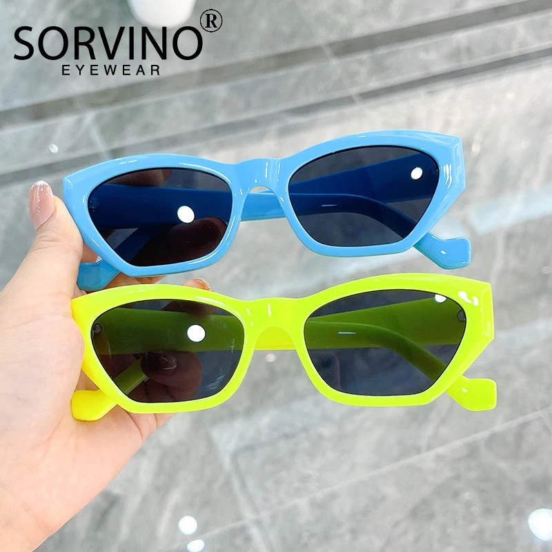 

SORVINO Trendy Polygon Cat Eye Sunglasses Women Brand Designer Retro Decor Acrylic Jelly Rectangle Eyewear Green Men Sun Glasses