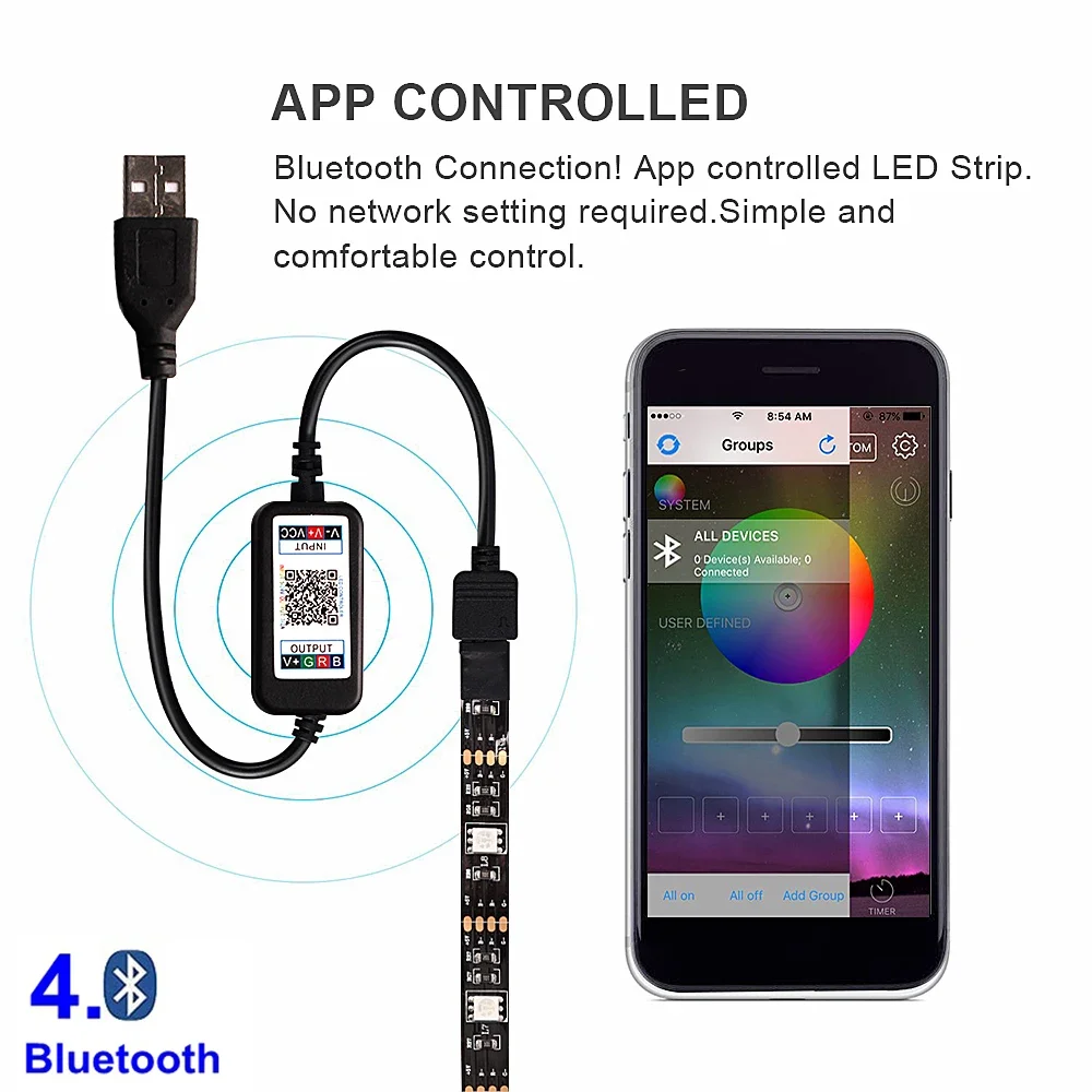 Подсветка для телевизора Bluetooth USB RGB Светодиодная лента 1 м 2 3 4 5 SMD 5050 гибкая в