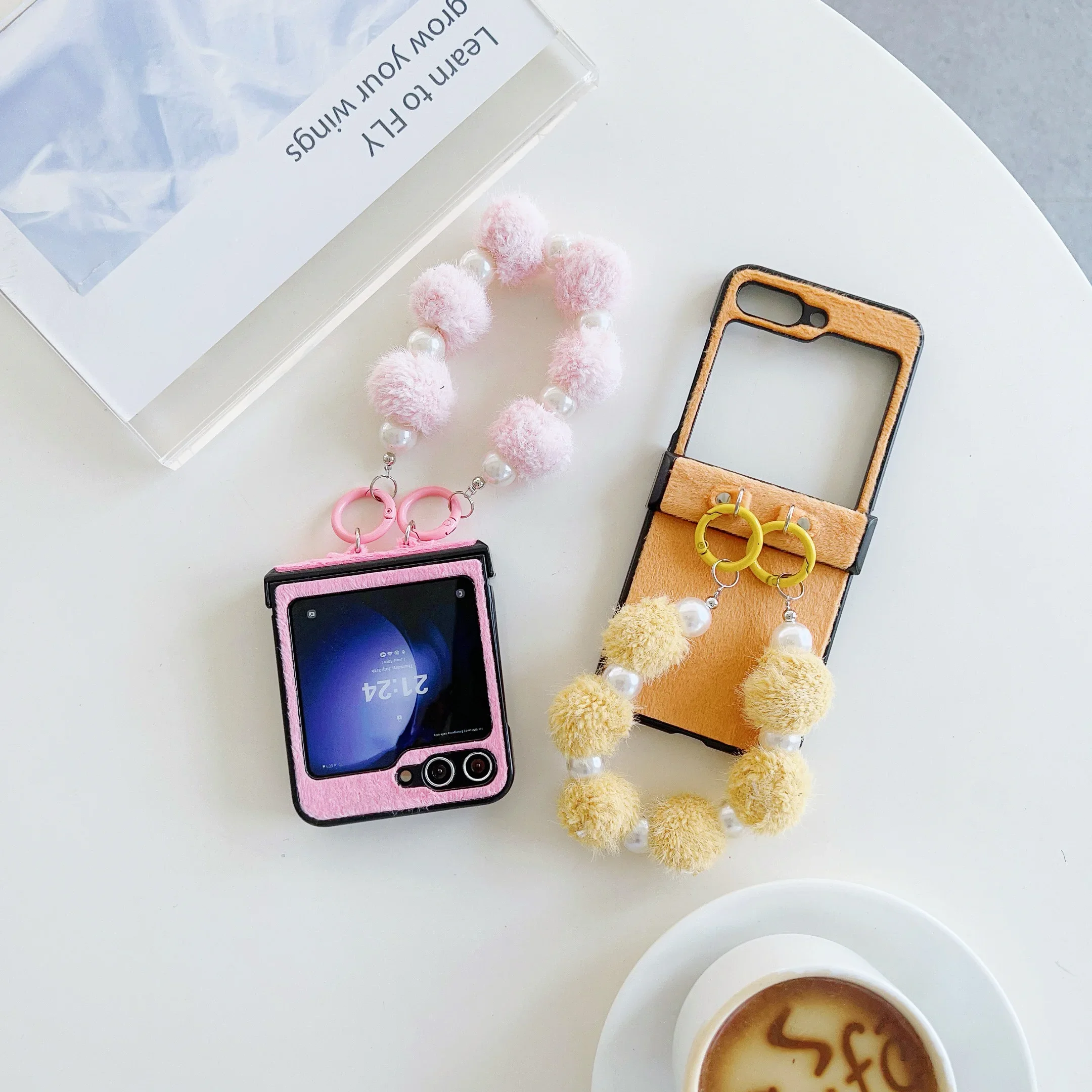 Милый чехол для телефона с жемчужным ремешком из искусственной кожи Samsung Galaxy Z Flip 6