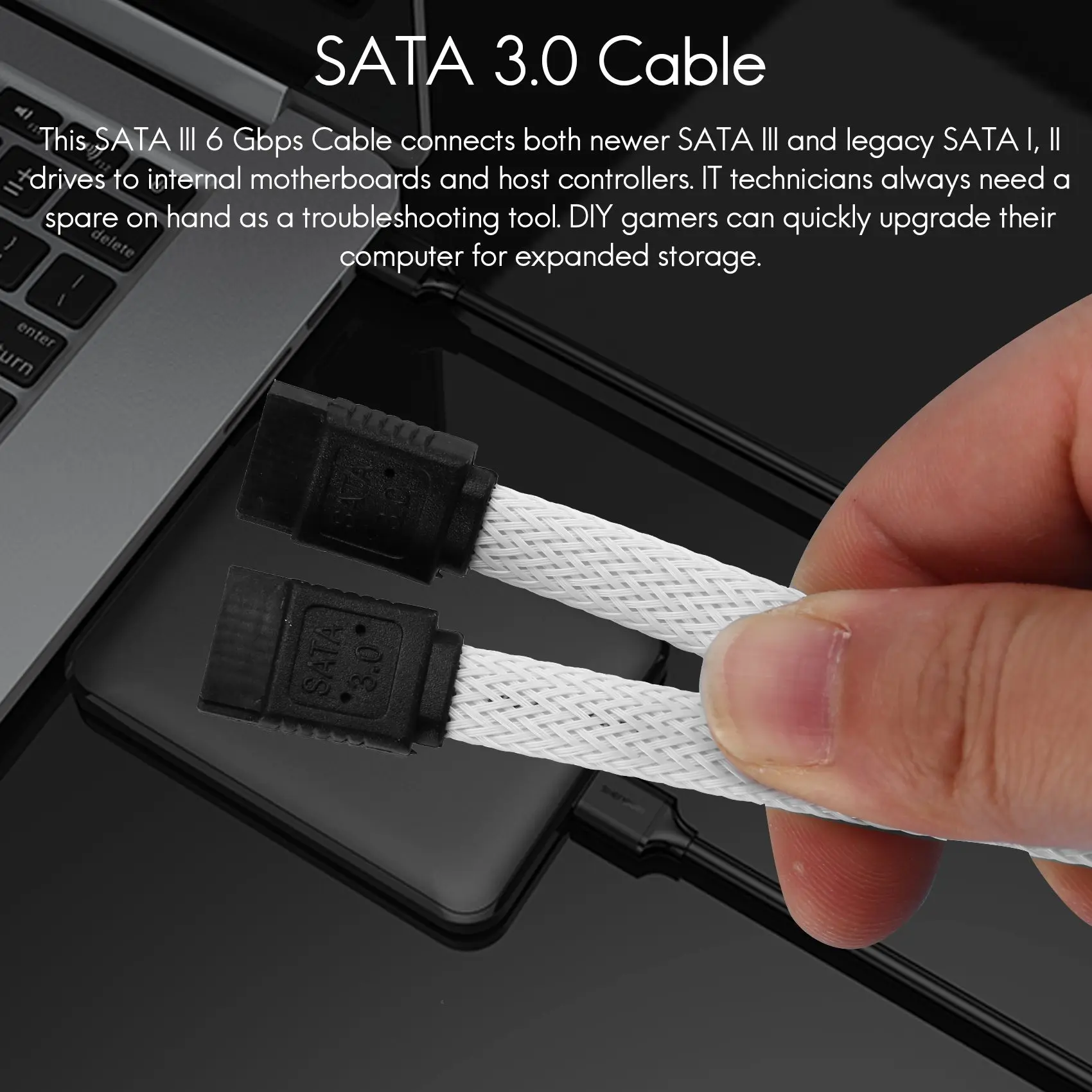 Фото SATA 3,0 III 7-контактный кабель для передачи данных SATA3, 50 см, 6 Гб/с, кабели SSD, кабель для жесткого диска, шнур для передачи данных с нейлоновым покрытием, премиум-версия (белый) №4
