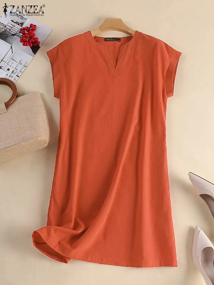 Модный летний сарафан ZANZEA женское платье с V-образным вырезом и коротким рукавом