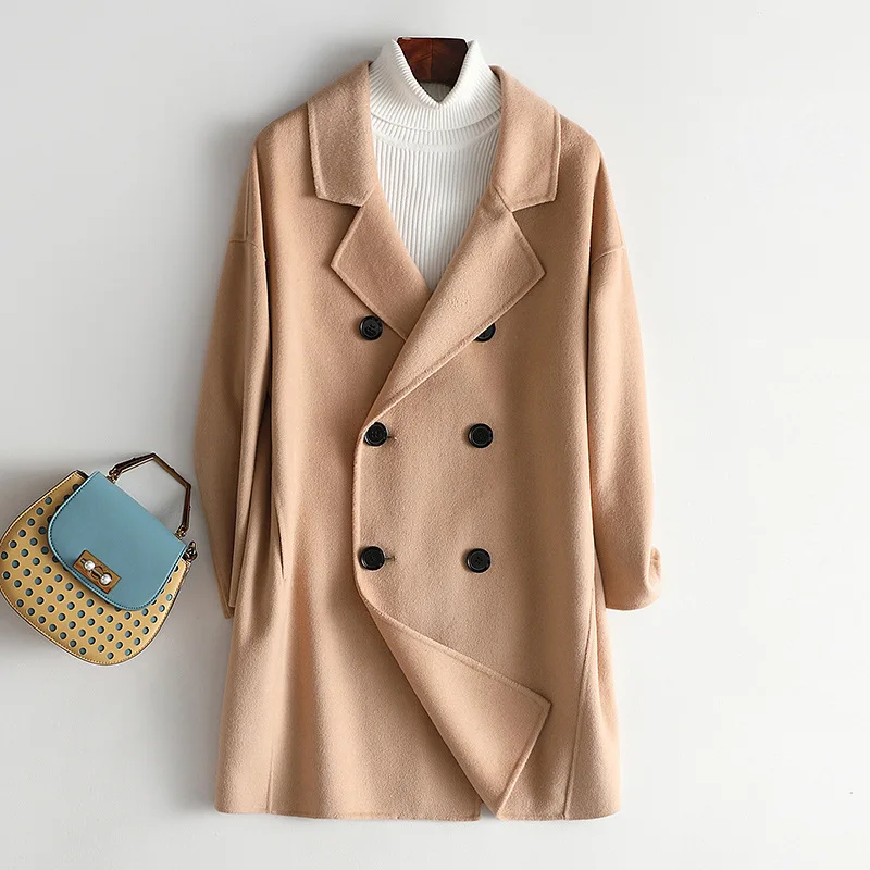 

2023Casual tweed coat, Super cost-effective women's double-sided cashmere coat Women's short woolen coat