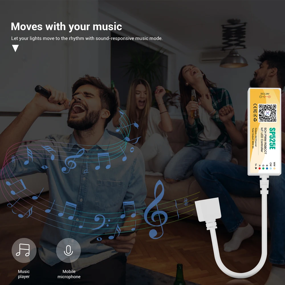 Фото 5-канальный светодиодный контроллер PWM RGBCCT, Bluetooth, Wi-Fi, двойной режим, умное голосовое управление, Alexa, совместимое с Google Home, синхронизация музыки, приложение Banlanx №4