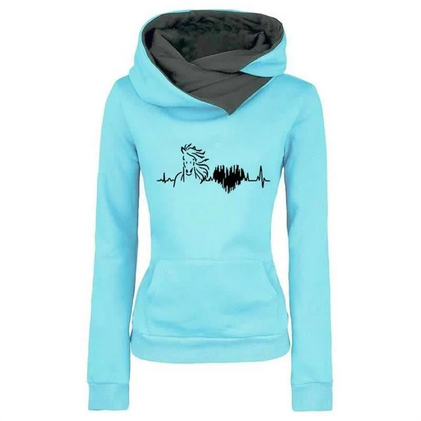 

Horse Love Funny Graphic Letters Print Hoodies For Women Hoodies Kawaii Hoodies Sweatshirts Women Funny Pattern Corduroy Thick