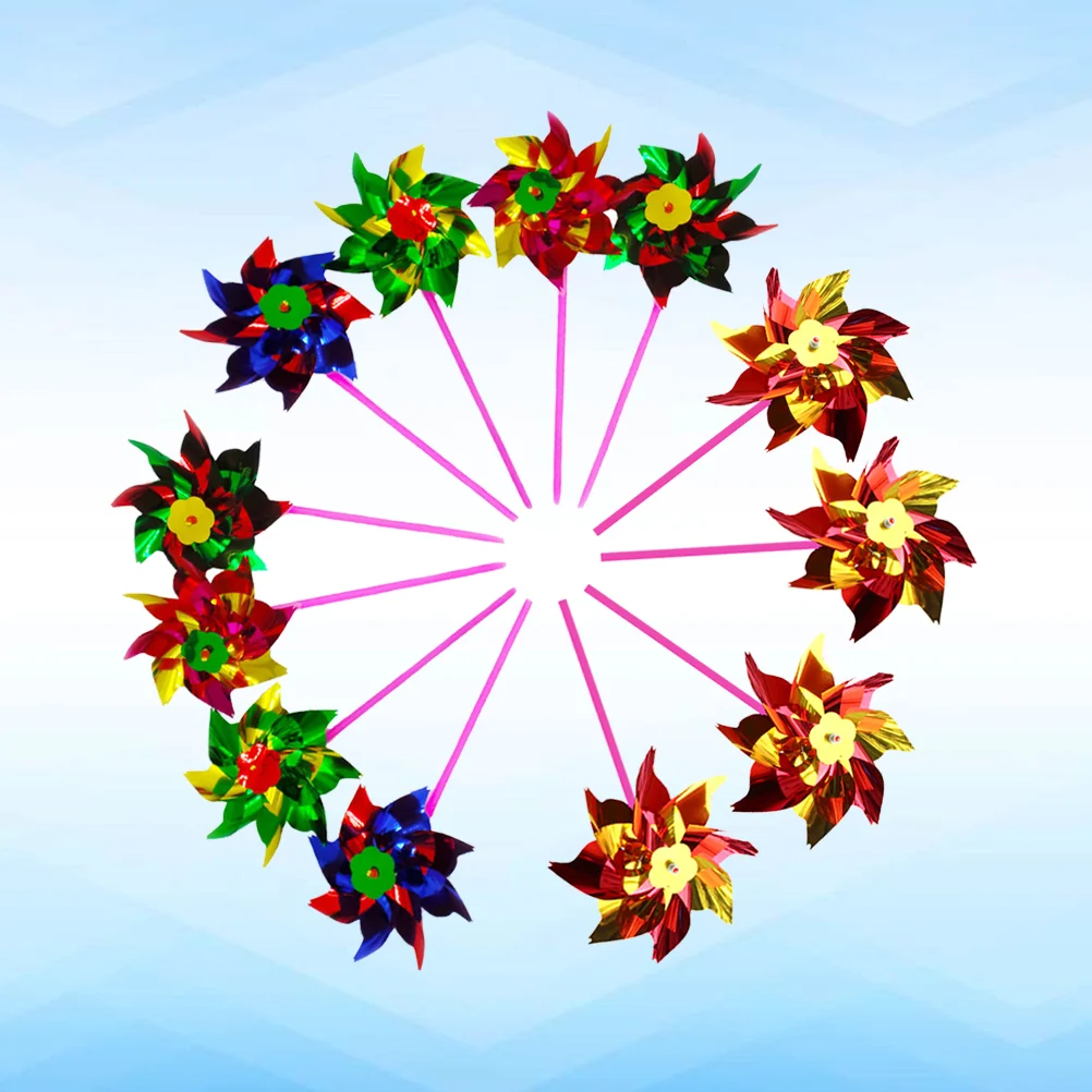 

12pcs Rainbow Windmill Colorful Whirl Pinwheels Prop DIY Lawn Pinwheels Set Early Educational for Kids Student Children