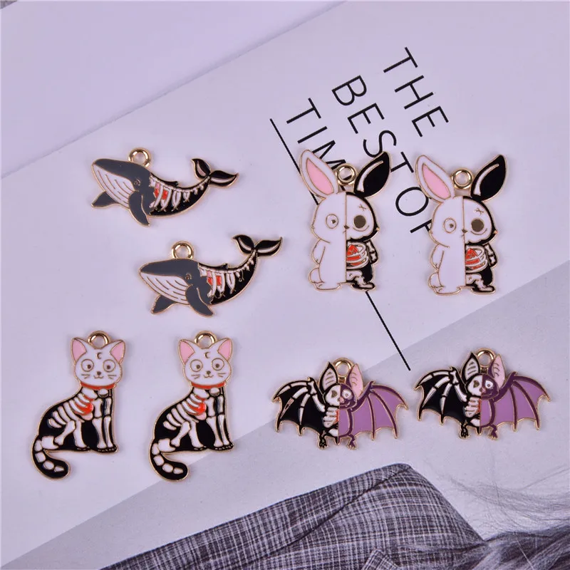 

10pcs New Skull Cat Bat Shark Metal Charms Halloween Earring Bracelet DIY Jewelry Making Wholesalefor Women Girls Gifts