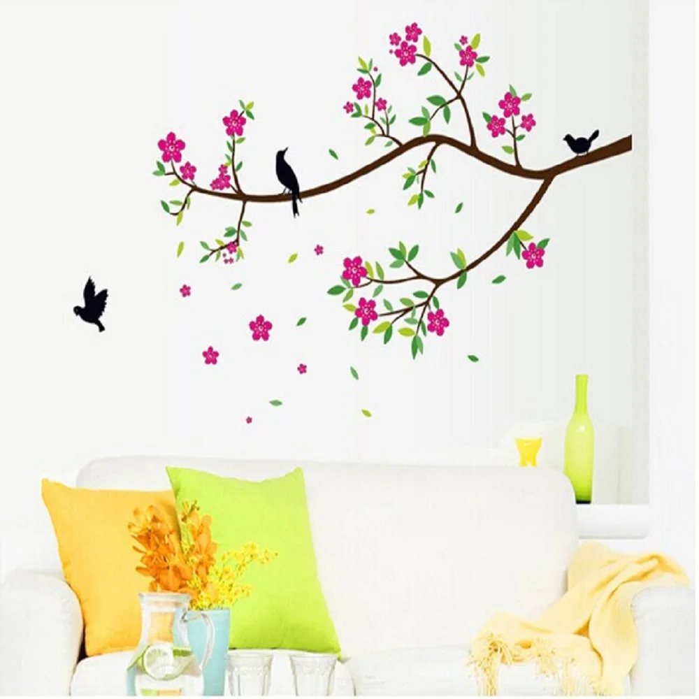 

2016 hot sell removable Flowers Stikers Pink Peach Home Decoration Wall Stickers Living Room Bedroom Family Wall Decal AY9033