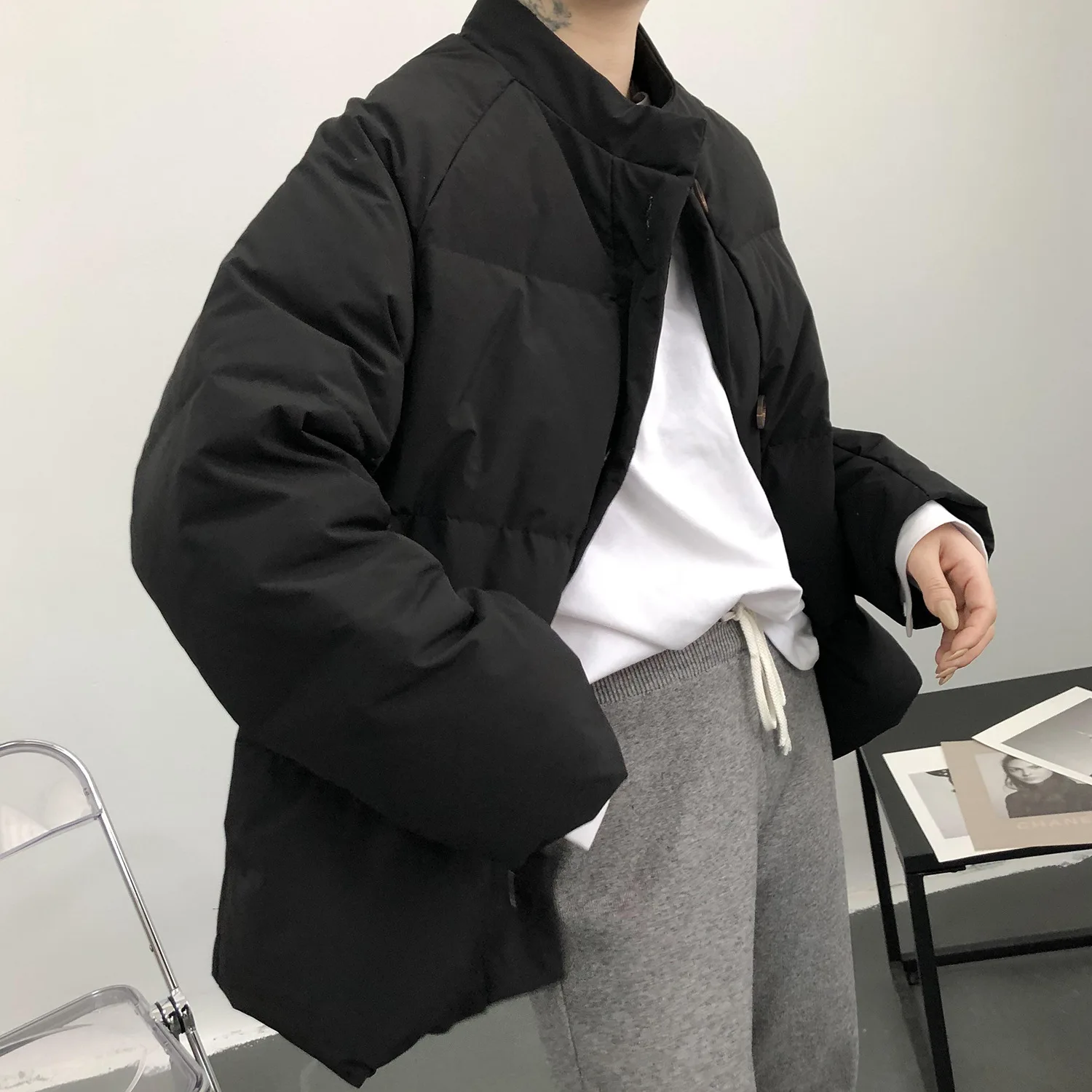 New Women's Down Jacket Autumn and Winter Pure Color Everything with Thick Warm Cotton Clothing White Eiderdown Simple Coat