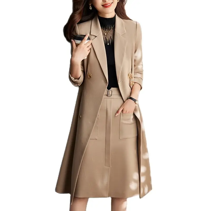 Black coffee apricot formal uniform design women's professional business autumn and winter long windbreaker suit coat