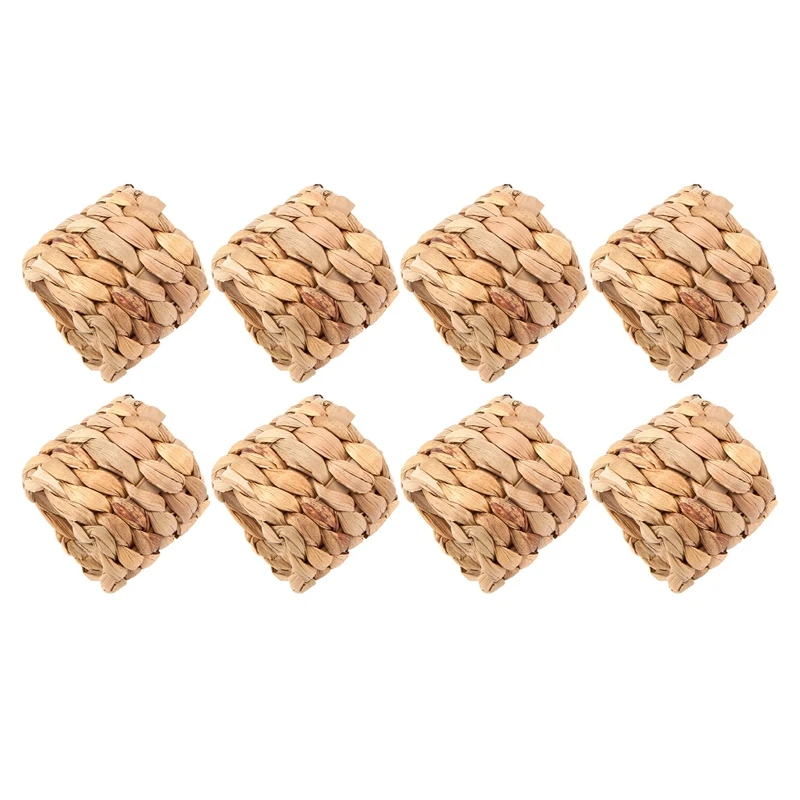 

Hot-8Pcs Country Style Water Woven Napkin Ring, Hand-Woven Straw Napkin Ring, Farmhouse Natural Napkin Buckle