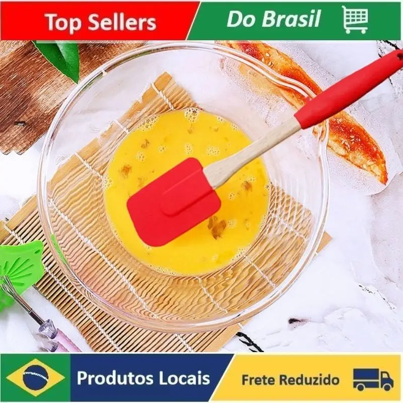 

Espátula De Silicone Com Cabo Madeira E Preto