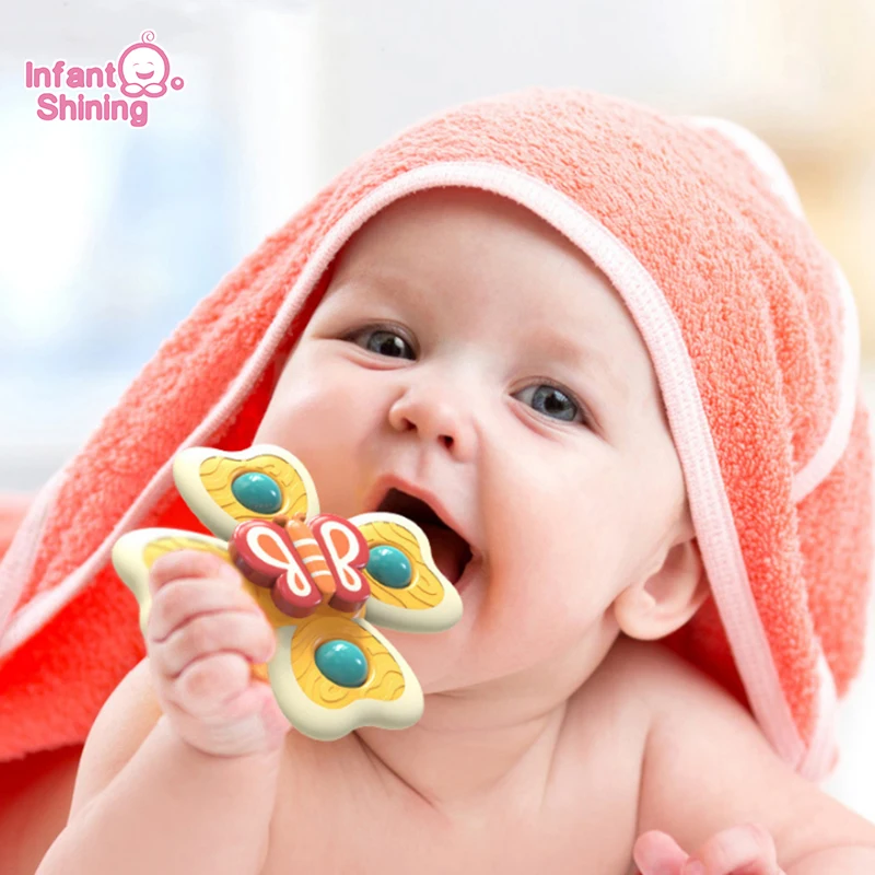 

Infant Shining Montessori Baby Toy 3PCS Spin Top Bath Toys For Boy Children Bathing Sucker Spinner Suction Cup Toy For Kids