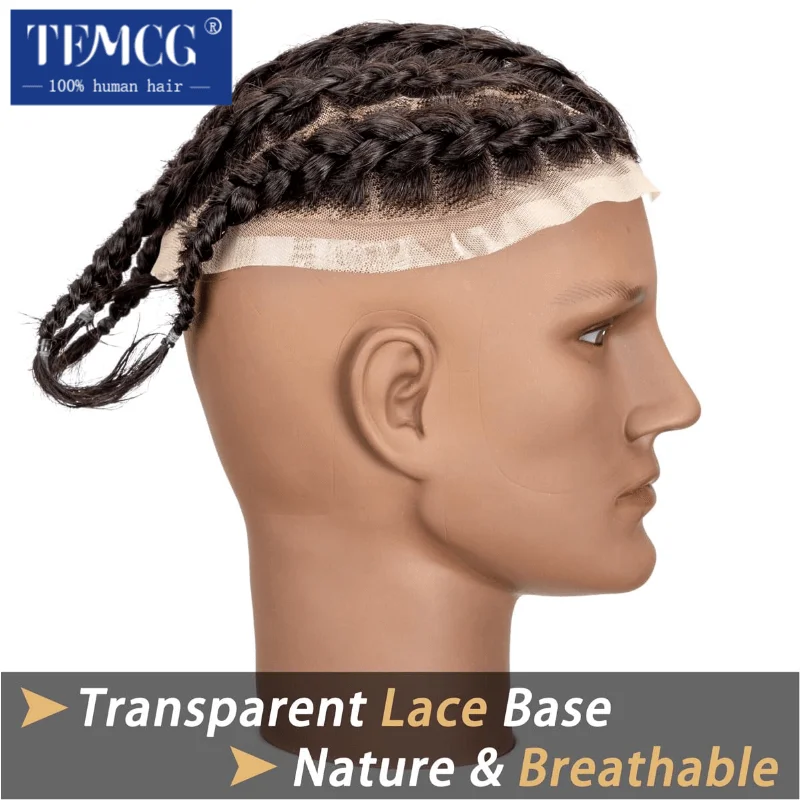 Мужской парик плетеный полный кружевной для чернокожих мужчин 100% замена