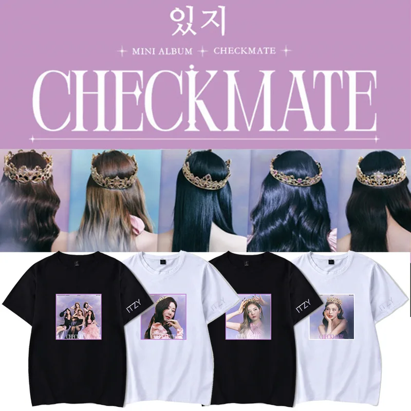 

KPOP ITZY CHECKMATE Album T-Shirt Summer Unisex Member Crown Photo Print Short Sleeve YUNA YEJI Fans Concert Support Clothes C49