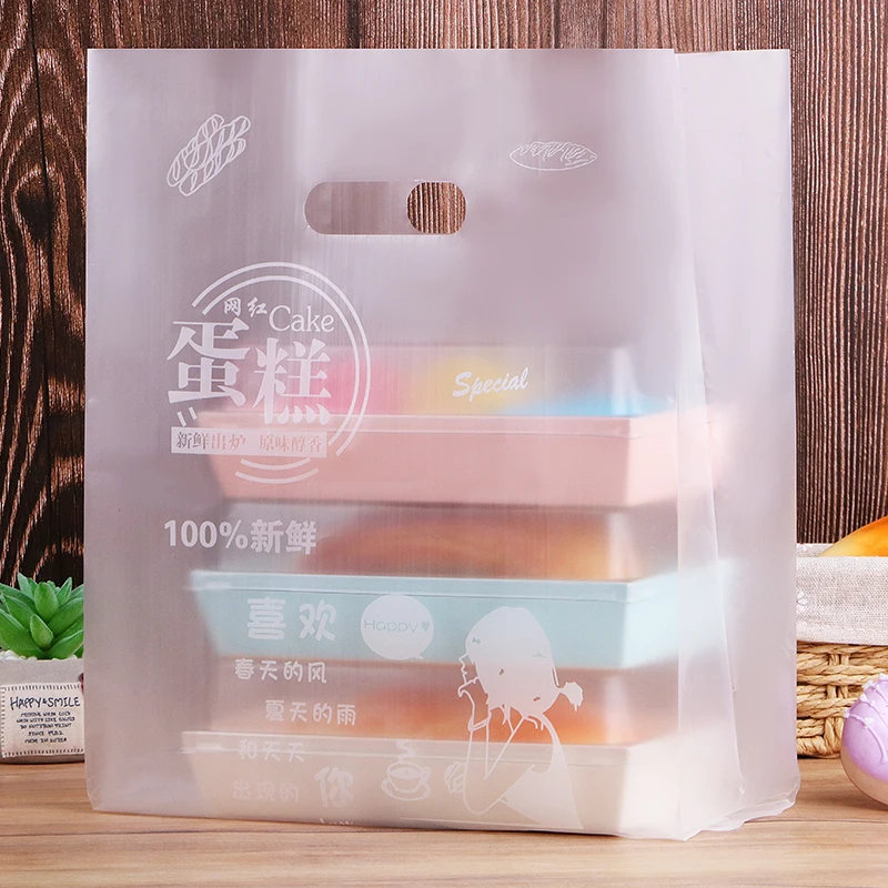 

100PCS Baking Bread Packaging Bag Disposable Food Dessert Cake Tote Bags Portable Clear Matte Handle Biscuits Gifts Handbag
