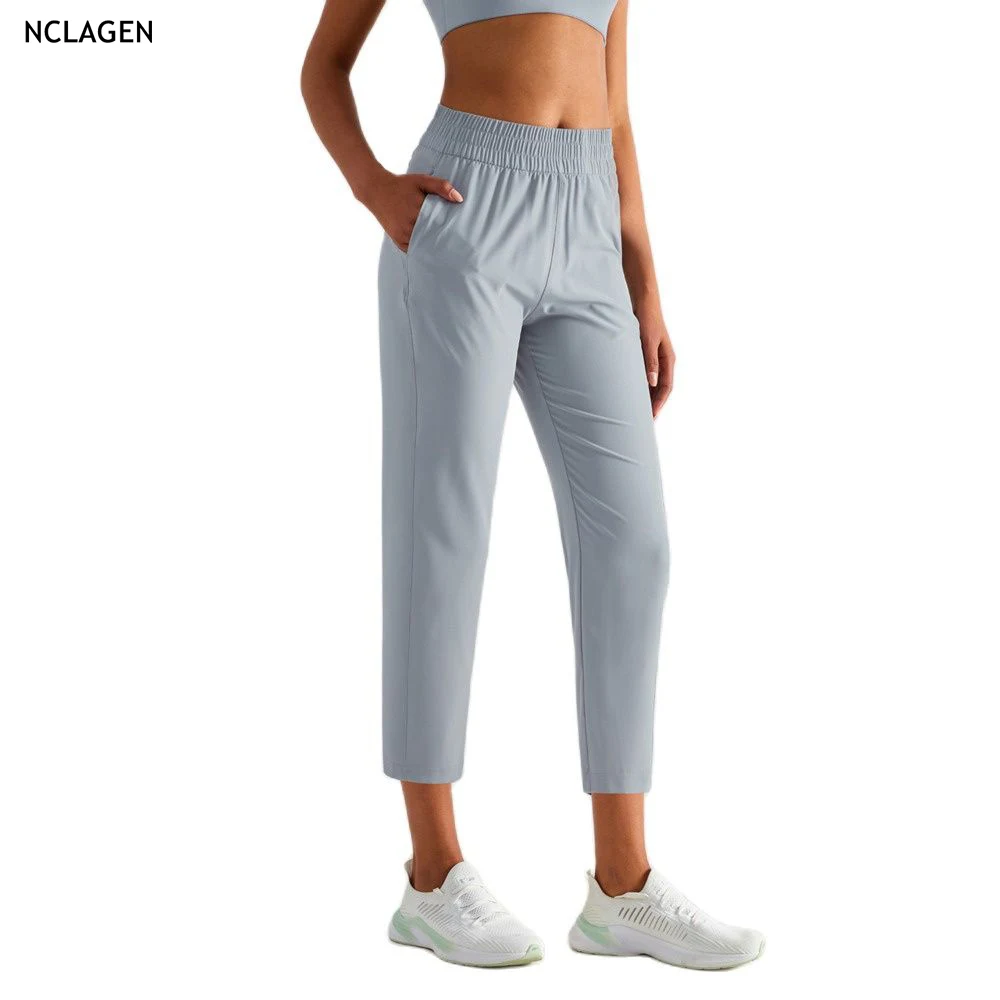 NCLAGEN Sport Pants Women High Waist Loose Leisure Running With Pockets Dry Fit Elastic GYM Workout Fitness Bottoms Trousers