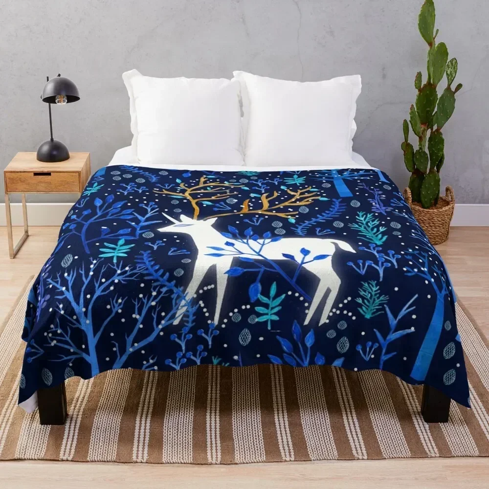 Одеяло с изображением оленя в синем цвете покрывала на кровать термоодеяла для