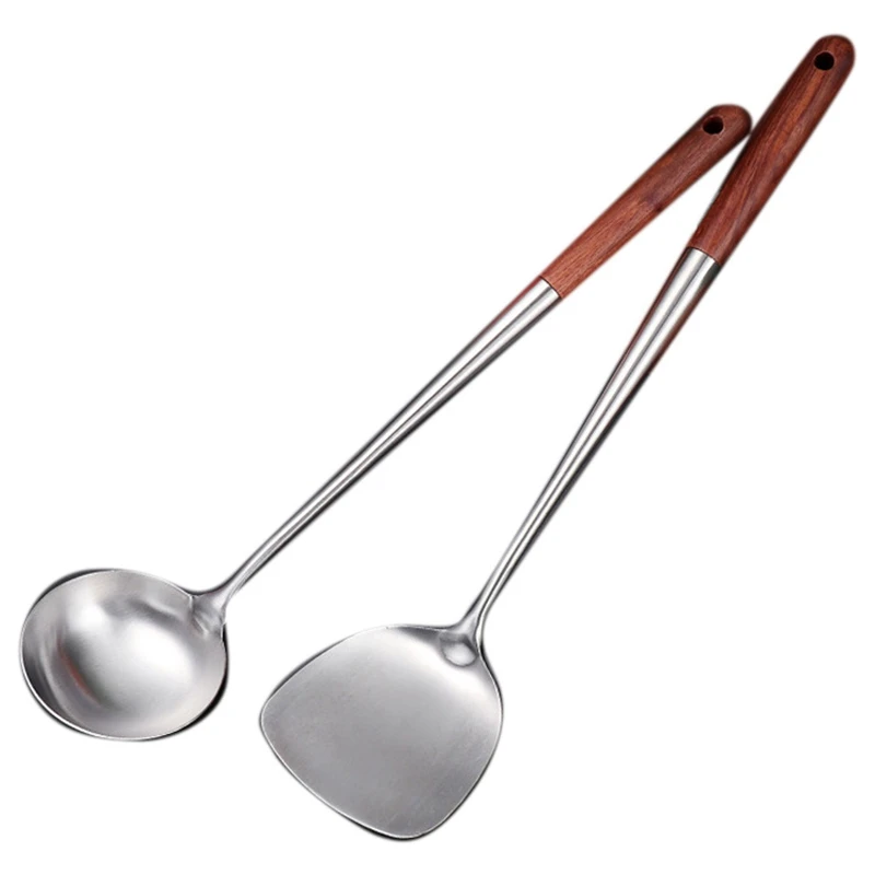 

Stainless Steel Spatula Rosewood Lengthened Thickened Kitchen Cooking Supplies Anti-Scald Scoop Spoon Chef Special