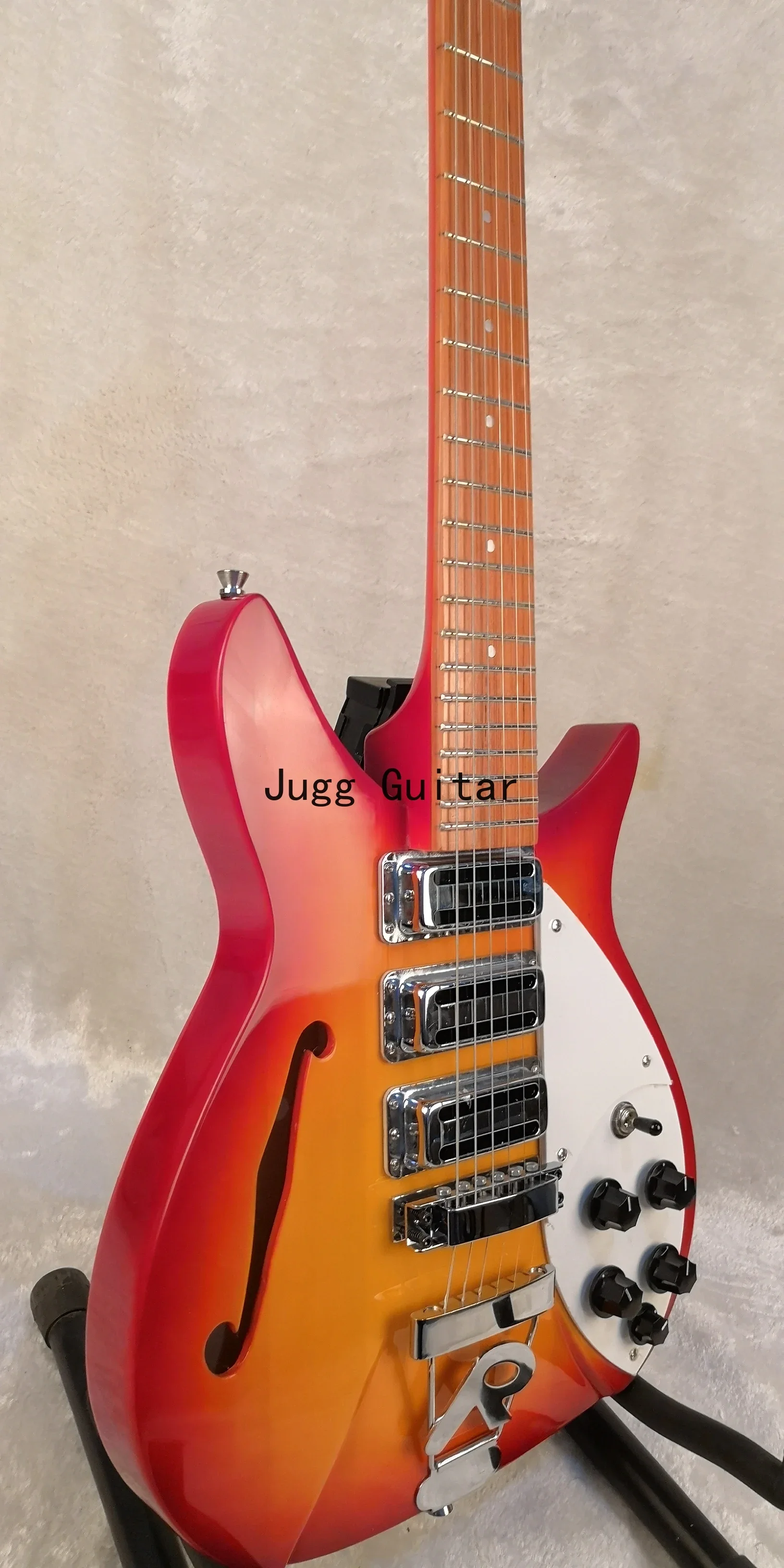 

John Len 325 Cherry Sunburst Hollow Body Electric Guitar Short Scale 527mm, 3 Toaster Pickups, Single F Hole, R Tailpiece