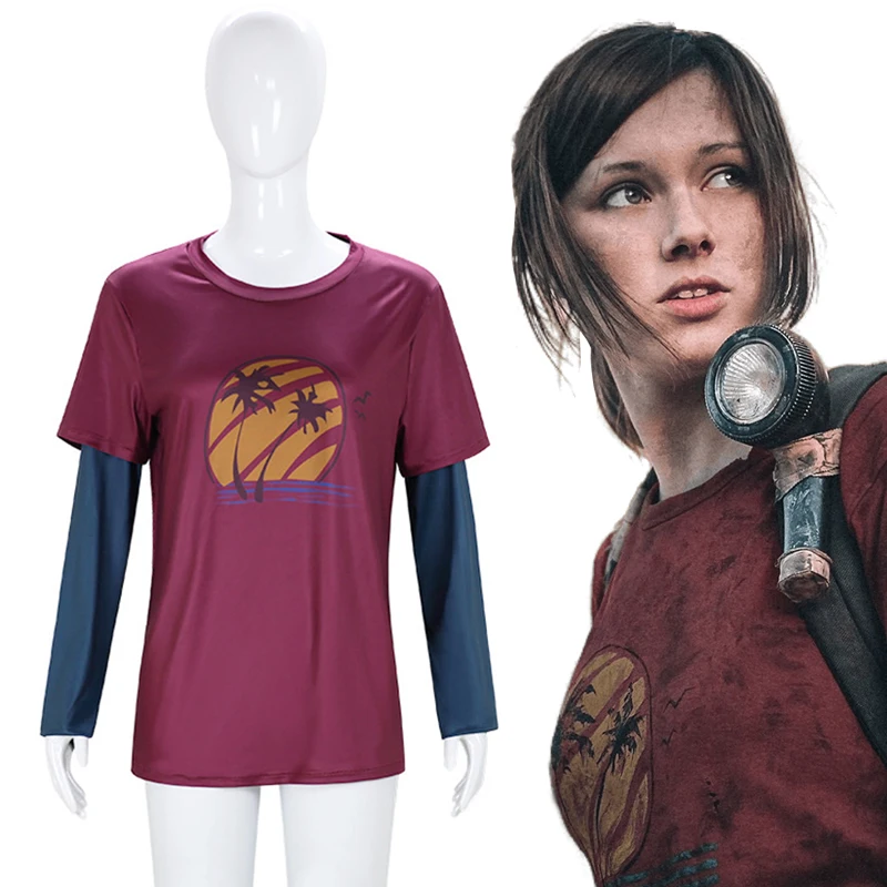 

Ellie The Last of Us Cosplay Costume Wig Girl Long Sleeve Tshirt Clothes Halloween Party Costumes for Women Adult Child