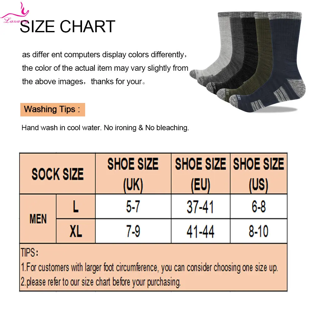LAZAWG Men's Cotton Athletic Crew Socks Thermal Warm Crew Winter Boot Sock for Man Sports Hiking Trekking Socks Warm Keeping