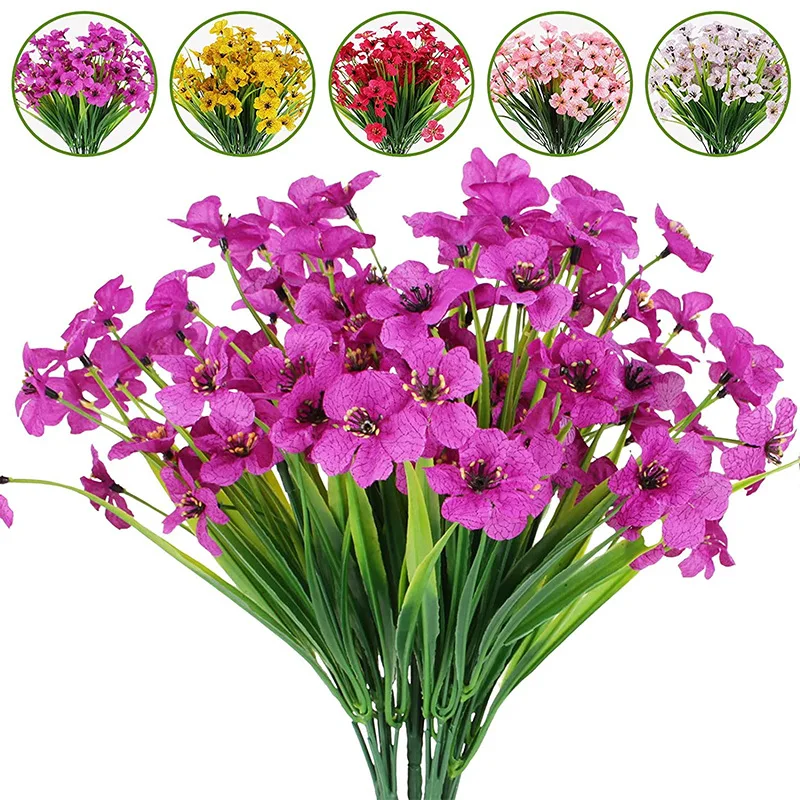 

5-forks Violet Artificial Flowers UV Resistant Bouquets Fake Violet Flowers for Home Office Outdoor Garden Wedding Decoration