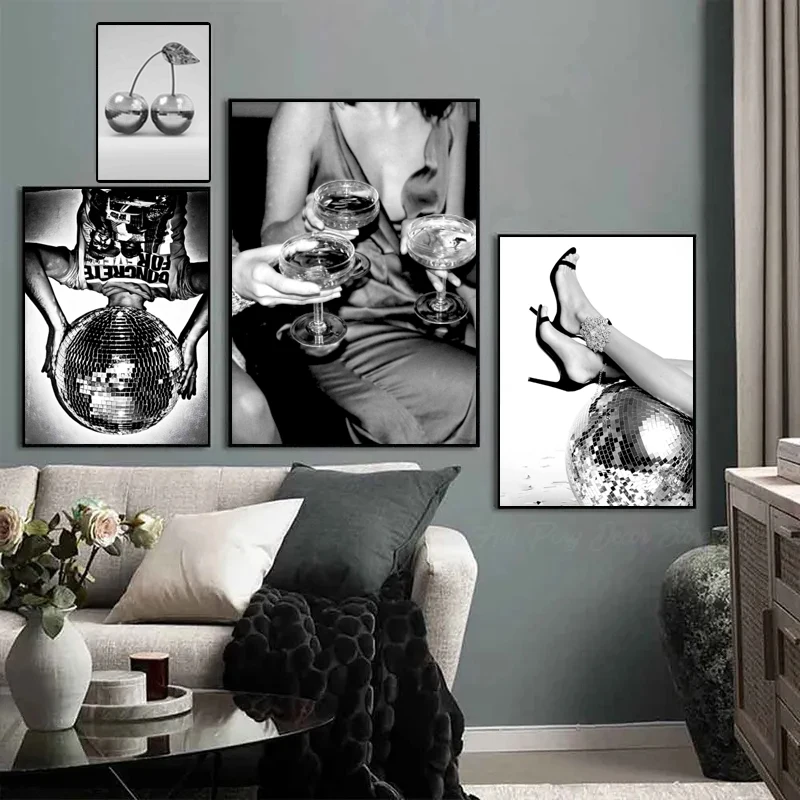 Женский ретро-постер для коктейлей шампанского феминистский Модный диско-шар