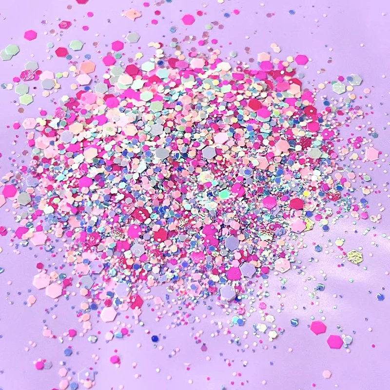 100 г россыпью розовые Красочные смешанные объемные хлопья шестиугольной формы