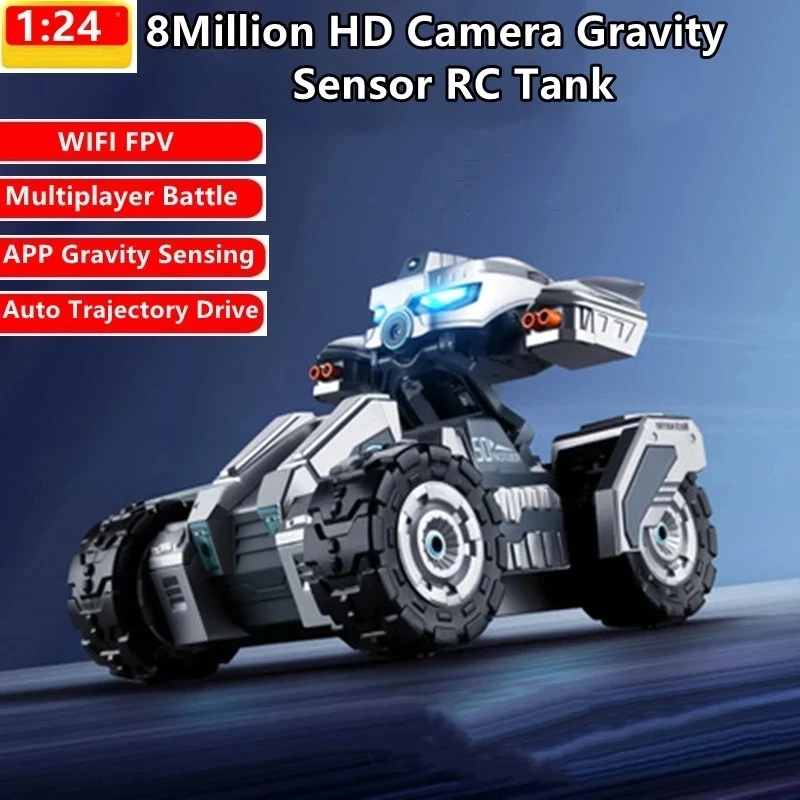 

New WIFI FPV Multiplayer Battle Remote Control tank 100M 30Mins 8MP HD Camera APP Gravity Sensing Trajectory RC car Toy