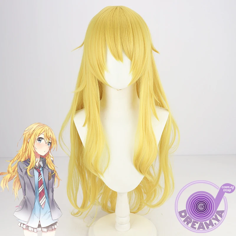 

Your Lie In April Miyazono Kaori Anime Cosplay Wig Blonde Yellow 80cm Long Synthetic Hair Role Play Halloween Party + Wig Cap