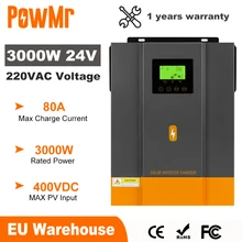 PowMr 1600W 3000W Hybrid Solar Inverter 12V 24V 220V Pure Sine Wave Inverter 1.6KW 3KW with MPPT 80A Solar Charger Controller