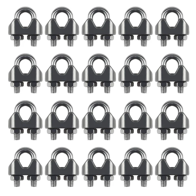 

20PCS 1/8 Inch M3 Stainless Steel Wire Rope Cable Clip Clamp For Kayak Canoe Boat Fishing