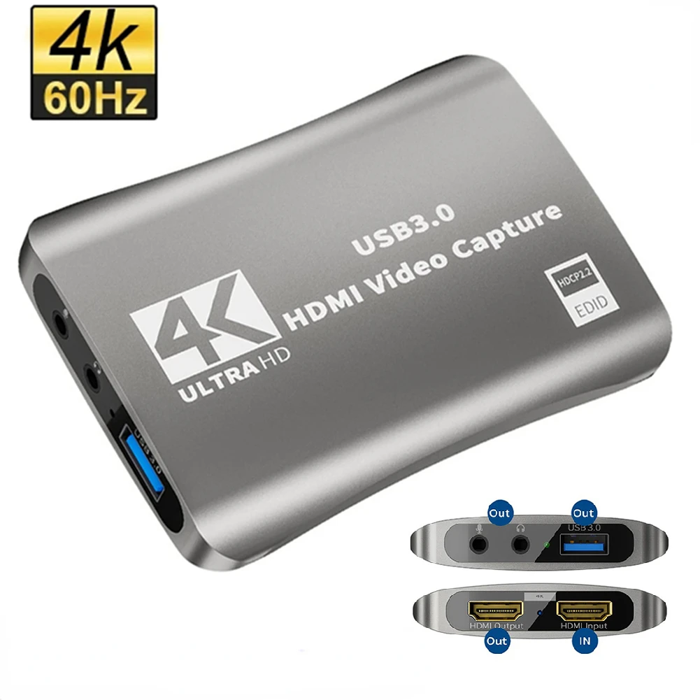 

Карта видеозахвата HD 4K 60fps USB 3,0 с выходом HDMI-совместима с потоковой передачей аудио микрофона для PS4 5 Nintendo Switch Game Capture