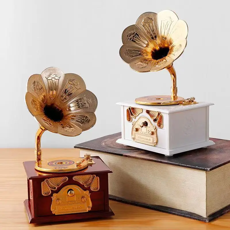 

European Retro Record Gramophone Music Box Home Living Room Bar Cafe Musicbox Decoration Ornaments Handmade Crafts Holiday Gift