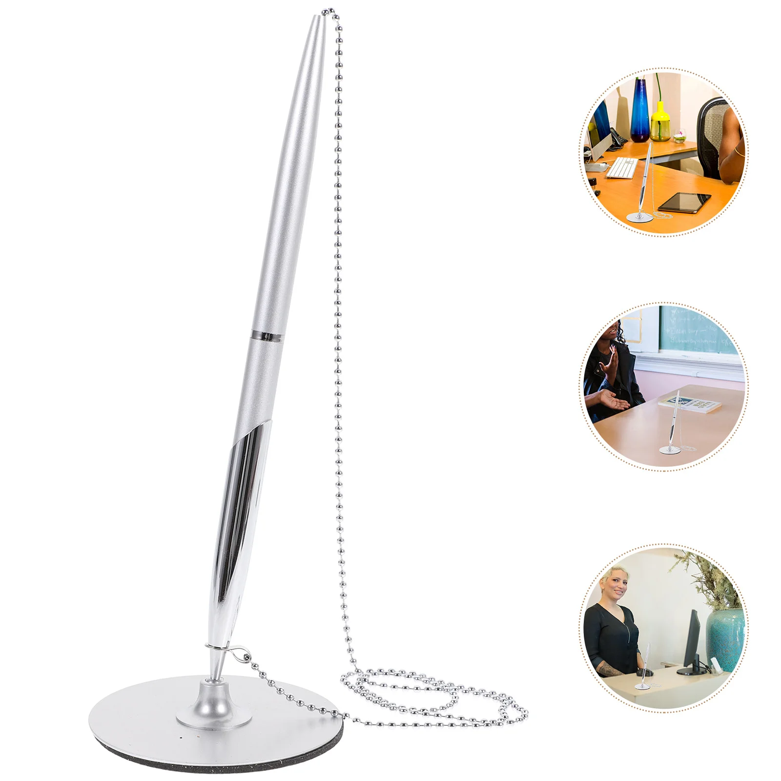 

Desktop Pen with Chain Business Pen Ballpoint Pen Service Ballpoint Pen for Banks Offices Lobbies Stores ( Silver )