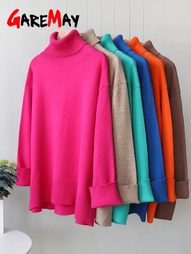 

Женский свитер оверсайз, зеленый винтажный пуловер с высоким воротником, джемпер, женский зимний плотный теплый вязаный свитер, мягкий кори...